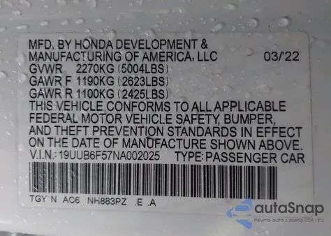 2022 Acura Tlx A-Spec Package z USA, uszkodzony, nr VIN 19UUB6F57NA002025